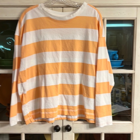 NWOT Long-Sleeve Vintage Loose Striped Easy T-Shirt Orange Rugby Stripe Size XL - Picture 2 of 4